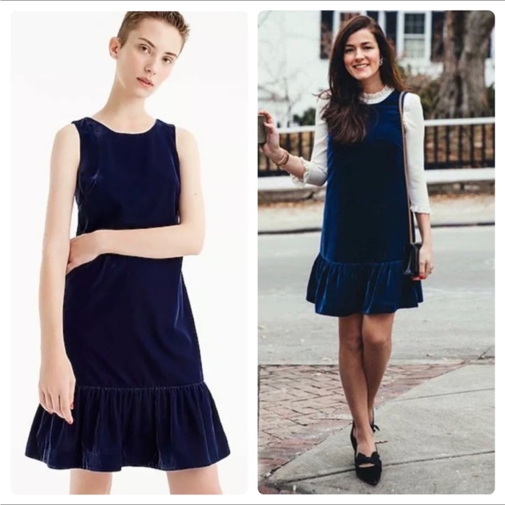 J. Crew Collection Velvet Peplum Dress Blue Size 00
